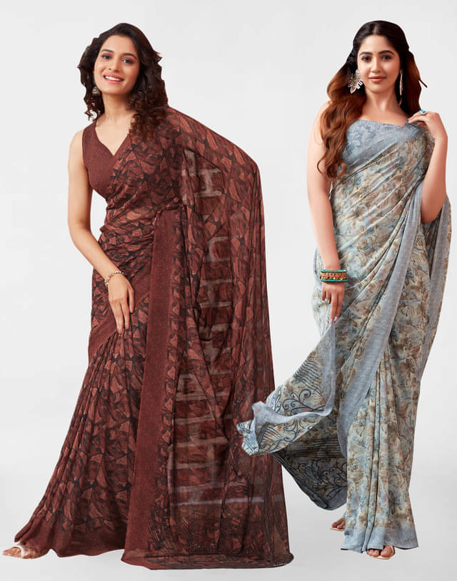 Samah Georgette Printed Saree With Unstitched Blouse Piece ( Grey ) Samah Georgette Printed Saree With Unstitched Blouse Piece ( Grey )
