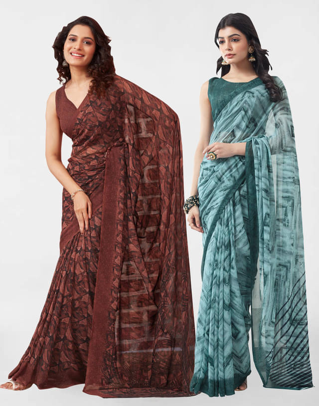 Samah Georgette Printed Saree With Unstitched Blouse Piece ( Teal ) Samah Georgette Printed Saree With Unstitched Blouse Piece ( Teal )
