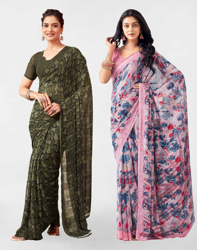 Samah Georgette Printed Saree With Unstitched Blouse Piece ( Fluorescent Pink ) Samah Georgette Printed Saree With Unstitched Blouse Piece ( Fluorescent Pink )