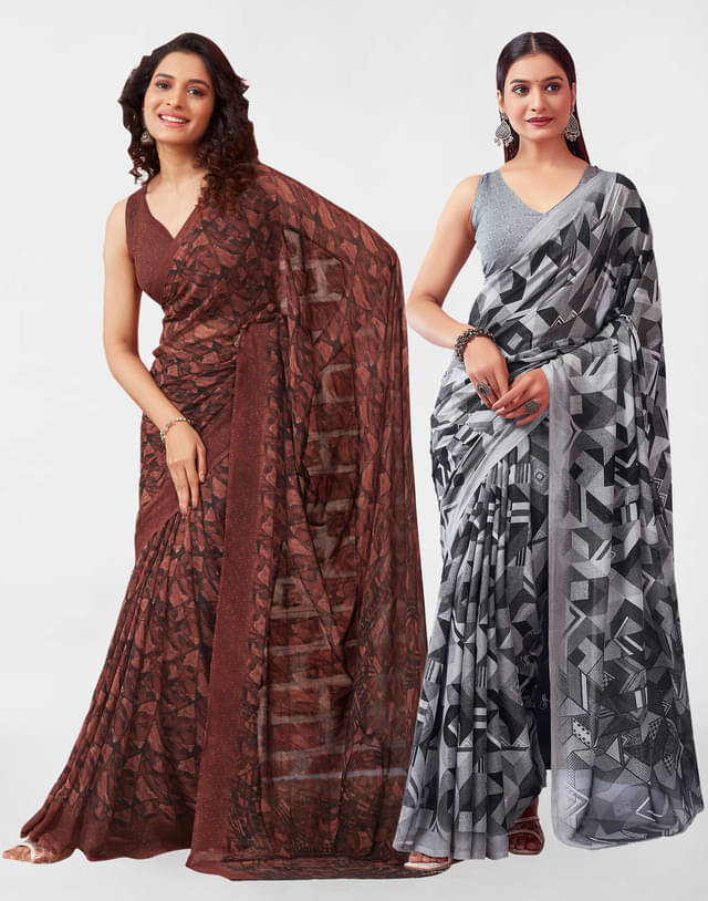 Samah Georgette Printed Saree With Unstitched Blouse Piece ( Light Grey ) Samah Georgette Printed Saree With Unstitched Blouse Piece ( Light Grey )