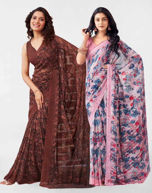 Samah Georgette Printed Saree With Unstitched Blouse Piece ( Fluorescent Pink ) Samah Georgette Printed Saree With Unstitched Blouse Piece ( Fluorescent Pink )