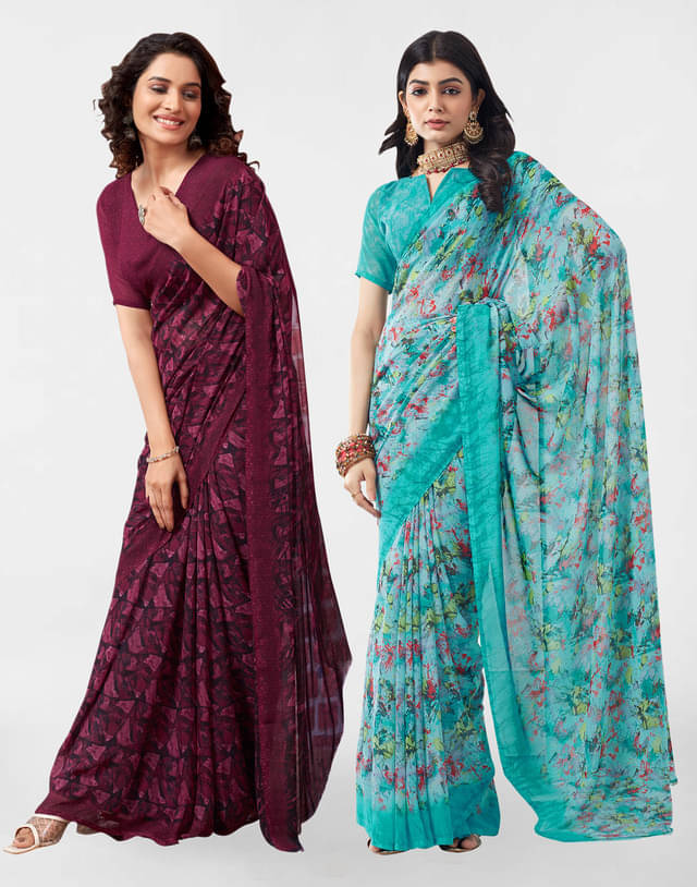     			Samah Georgette Printed Saree With Unstitched Blouse Piece ( Light Blue )