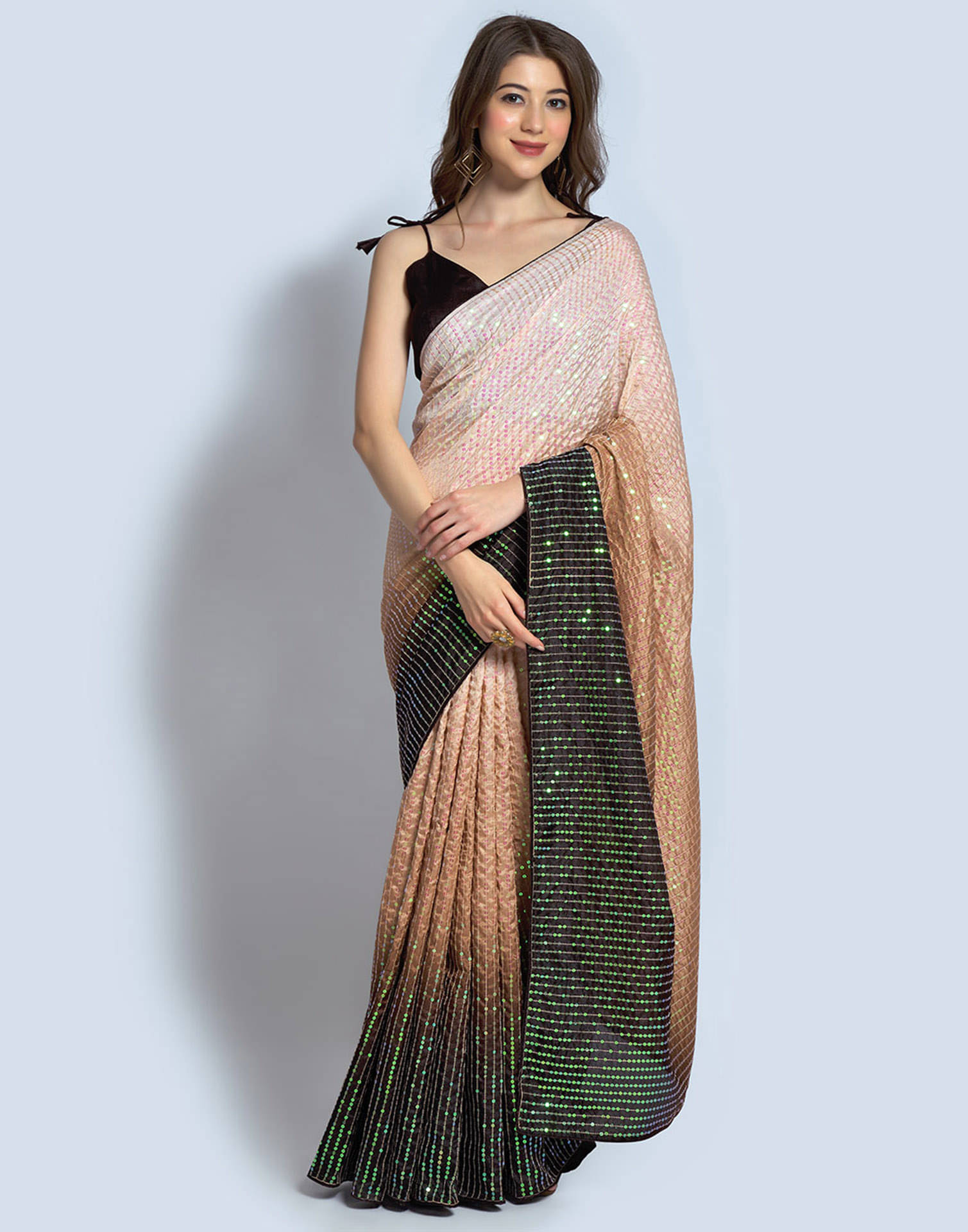     			Samah Silk Blend Embroidered Saree With Unstitched Blouse Piece ( Brown )