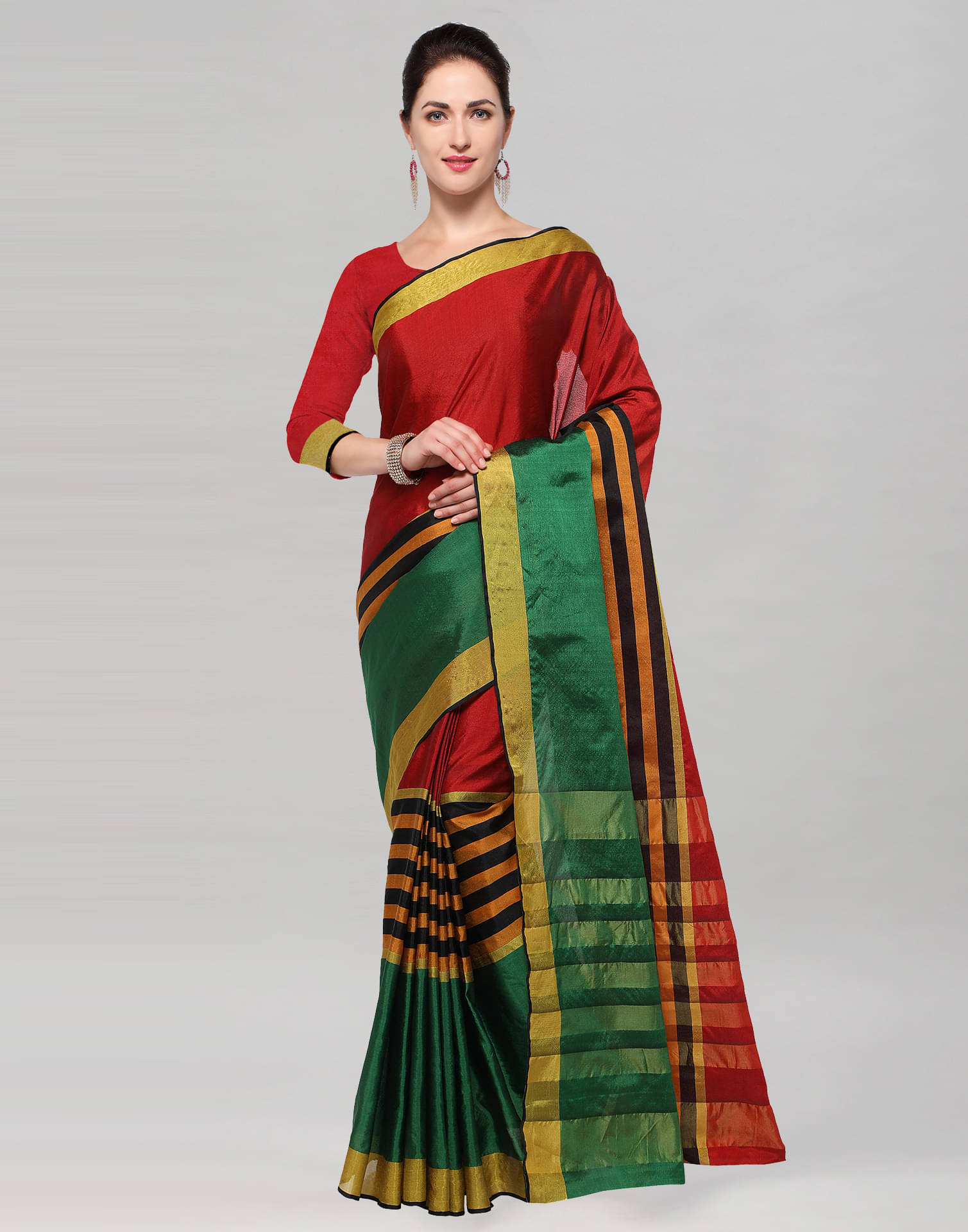 Samah Silk Blend Solid Saree With Unstitched Blouse Piece ( Maroon )     			Samah Silk Blend Solid Saree With Unstitched Blouse Piece ( Maroon )