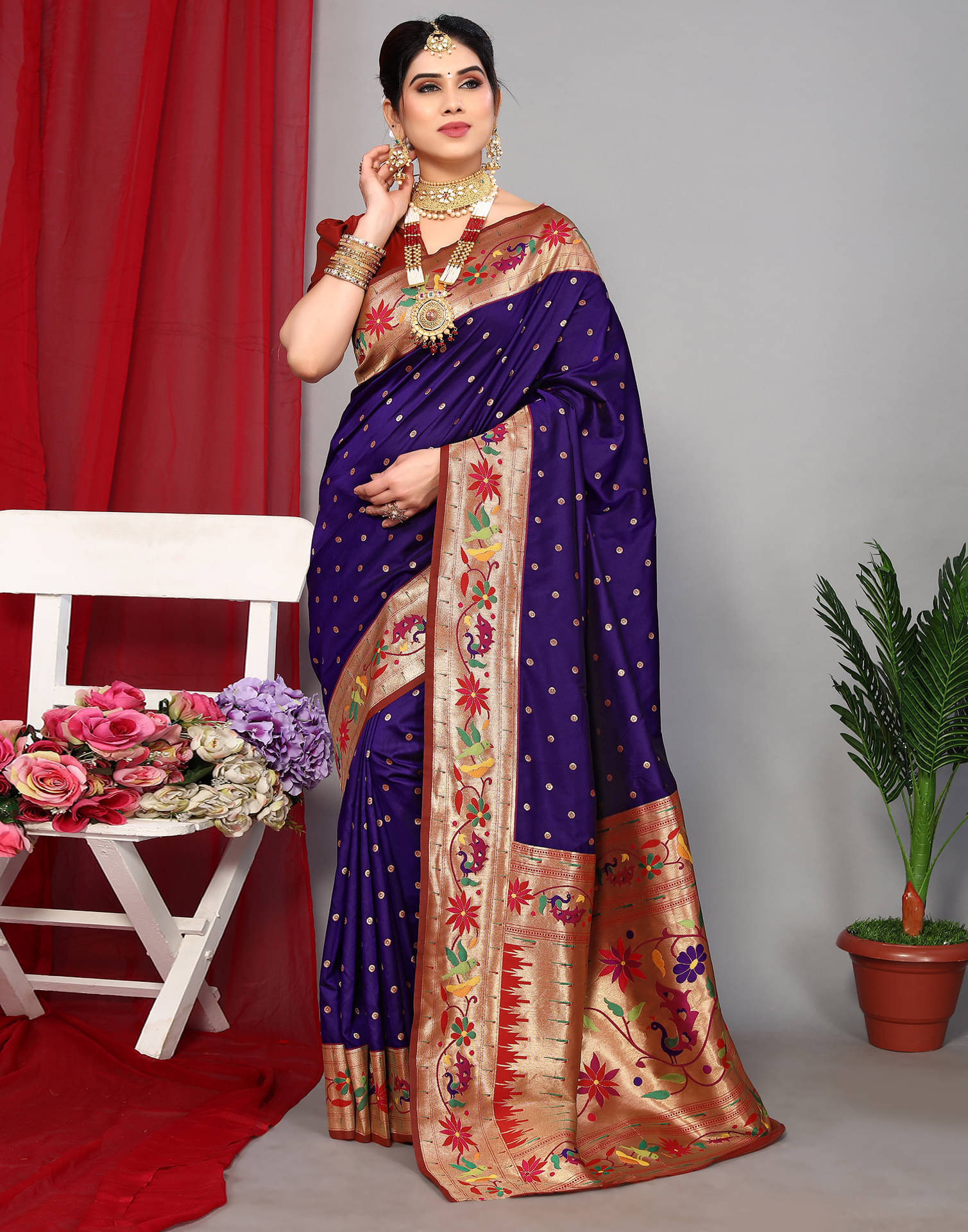     			Samah Silk Blend Woven Saree With Unstitched Blouse Piece ( Purple )
