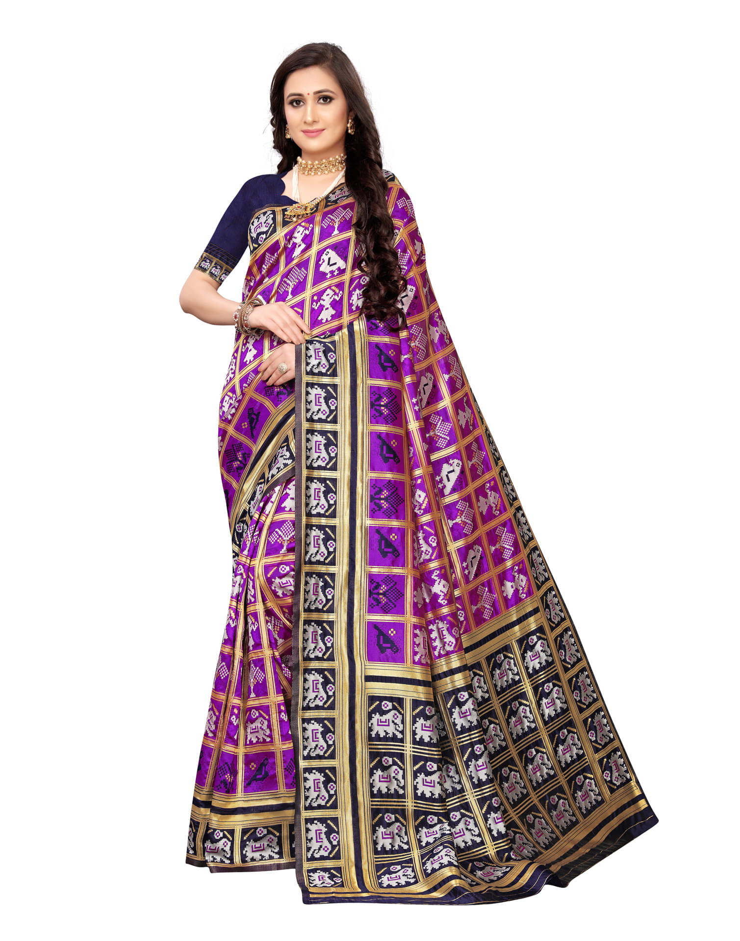 Samah Silk Blend Woven Saree With Unstitched Blouse Piece ( Purple ) Samah Silk Blend Woven Saree With Unstitched Blouse Piece ( Purple )