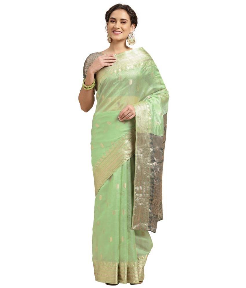     			Samah Silk Blend Woven Saree With Unstitched Blouse Piece ( Olive )