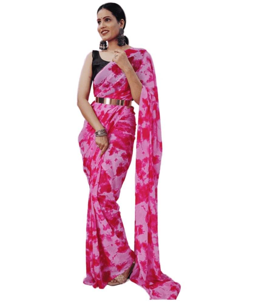 Sidhidata Georgette Printed Ready to Wear Saree With Unstitched Blouse Piece ( Pink ) Sidhidata Georgette Printed Ready to Wear Saree With Unstitched Blouse Piece ( Pink )