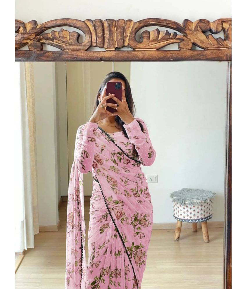 Sidhidata Georgette Printed Ready to Wear Saree With Unstitched Blouse Piece ( Pink ) Sidhidata Georgette Printed Ready to Wear Saree With Unstitched Blouse Piece ( Pink )