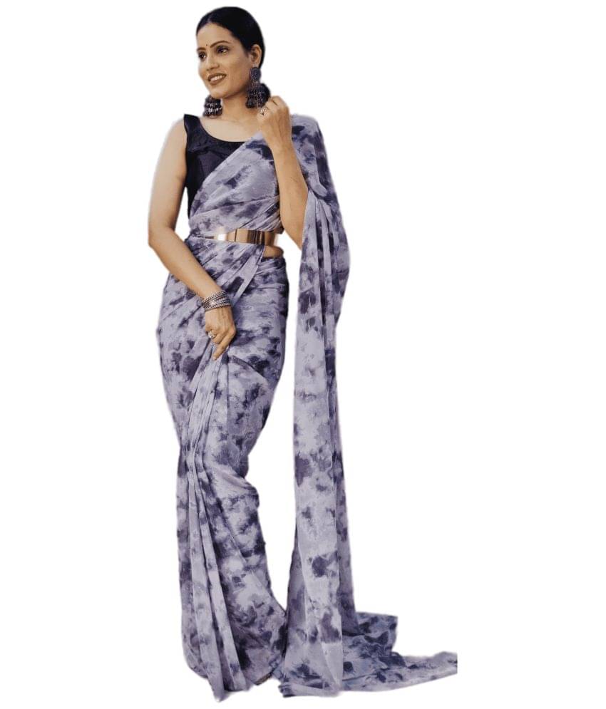 Sidhidata Georgette Printed Ready to Wear Saree With Unstitched Blouse Piece ( Grey ) Sidhidata Georgette Printed Ready to Wear Saree With Unstitched Blouse Piece ( Grey )