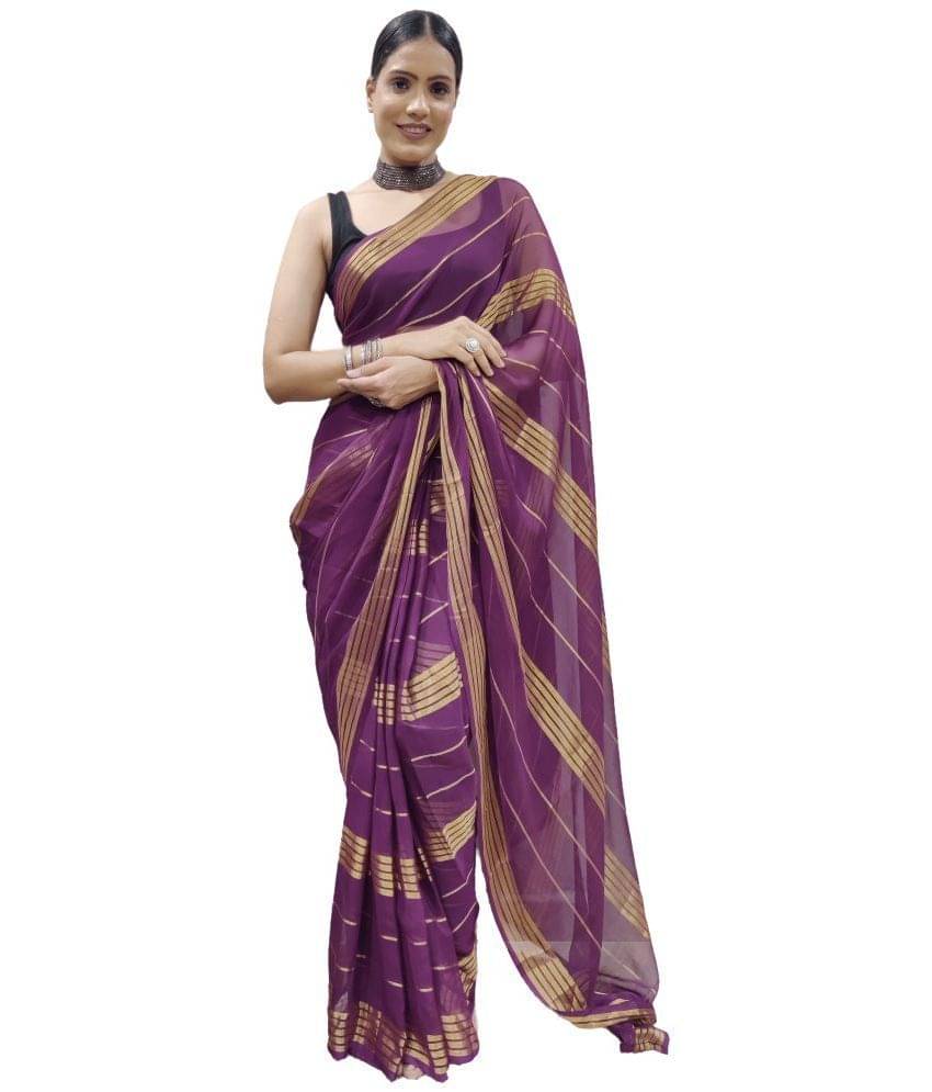 Sidhidata Georgette Striped Ready to Wear Saree With Unstitched Blouse Piece ( Magenta ) Sidhidata Georgette Striped Ready to Wear Saree With Unstitched Blouse Piece ( Magenta )
