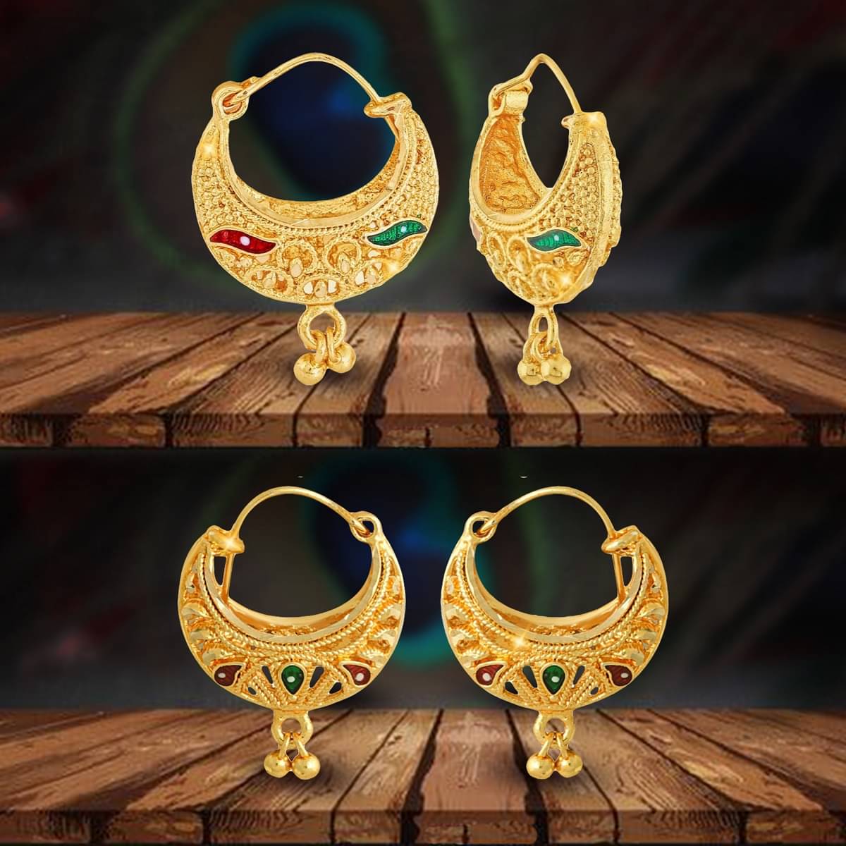     			VIVASTRI Golden Bali Earrings ( Pack of 2 )