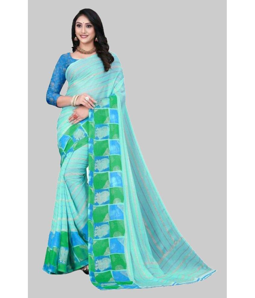 Bhuwal Fashion Chiffon Striped Saree With Unstitched Blouse Piece ( SkyBlue ) Bhuwal Fashion Chiffon Striped Saree With Unstitched Blouse Piece ( SkyBlue )