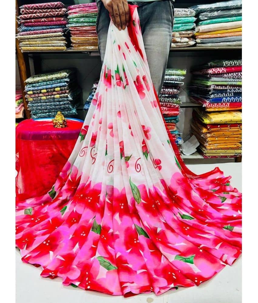 Bhuwal Fashion Georgette Printed Saree With Unstitched Blouse Piece ( Magenta ) - Sarees | Buy online on ZillyBuy