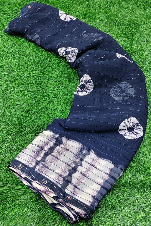 Bhuwal Fashion Georgette Printed Saree With Unstitched Blouse Piece ( Navy Blue ) Bhuwal Fashion Georgette Printed Saree With Unstitched Blouse Piece ( Navy Blue )