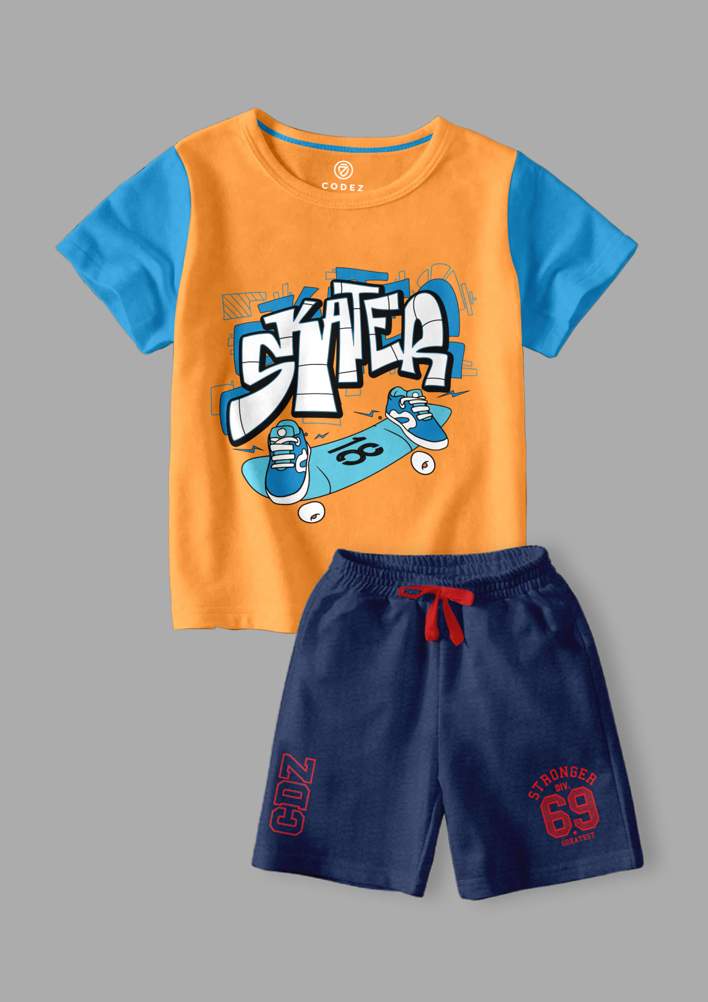 CODEZ Pack of 2 Boys Cotton Blend T-Shirt & Shorts Set ( Multicolor )
