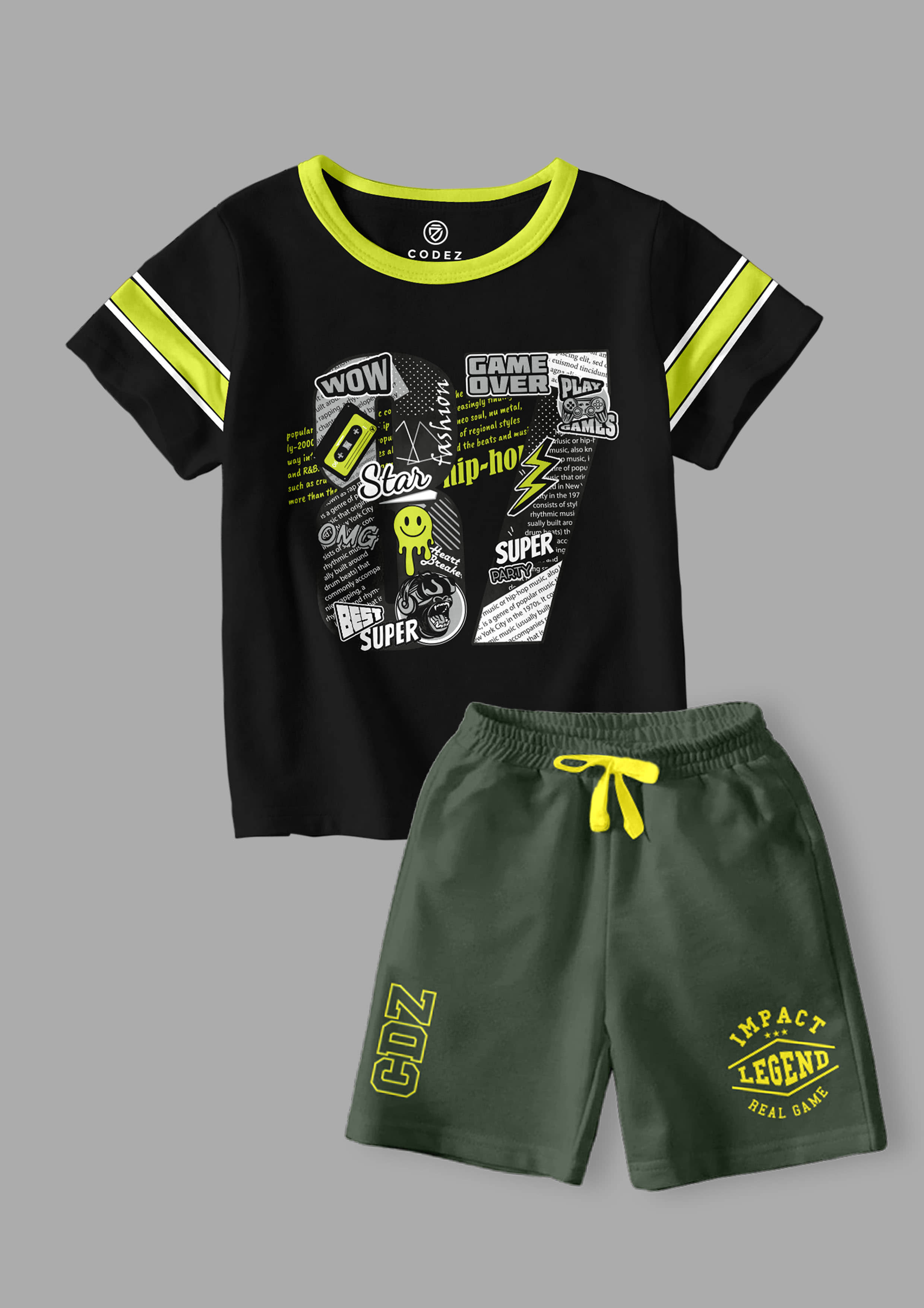 CODEZ Pack of 2 Boys Cotton Blend T-Shirt & Shorts Set ( Multicolor )