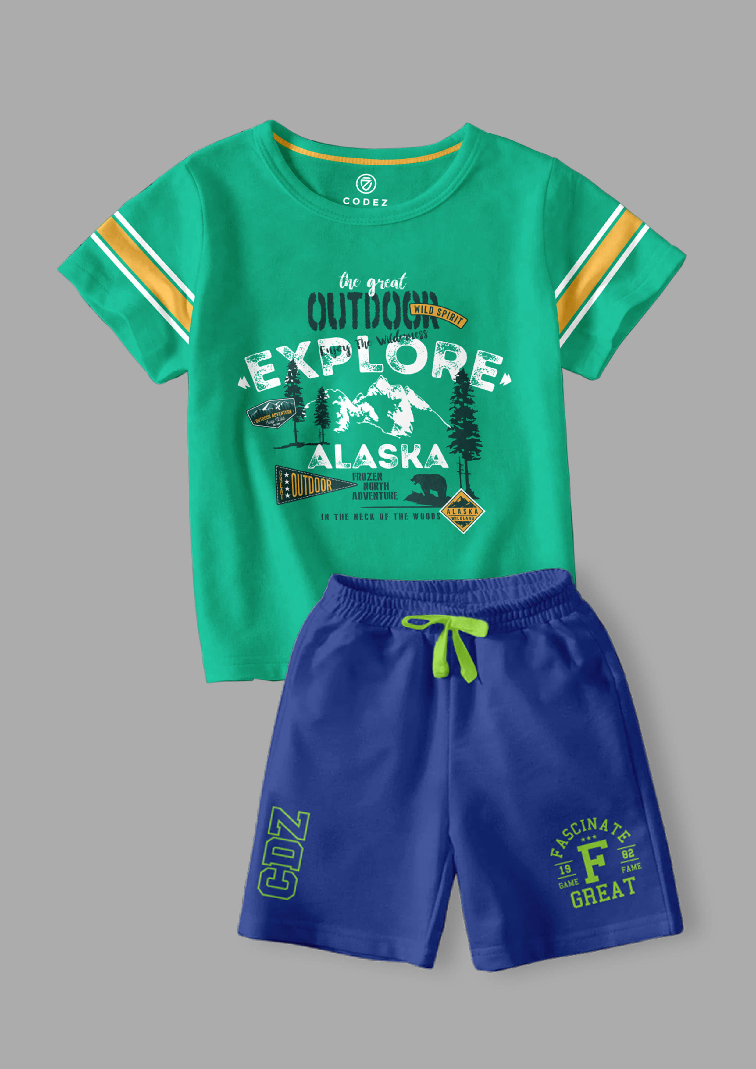 CODEZ Pack of 2 Boys Cotton Blend T-Shirt & Shorts Set ( Multicolor )