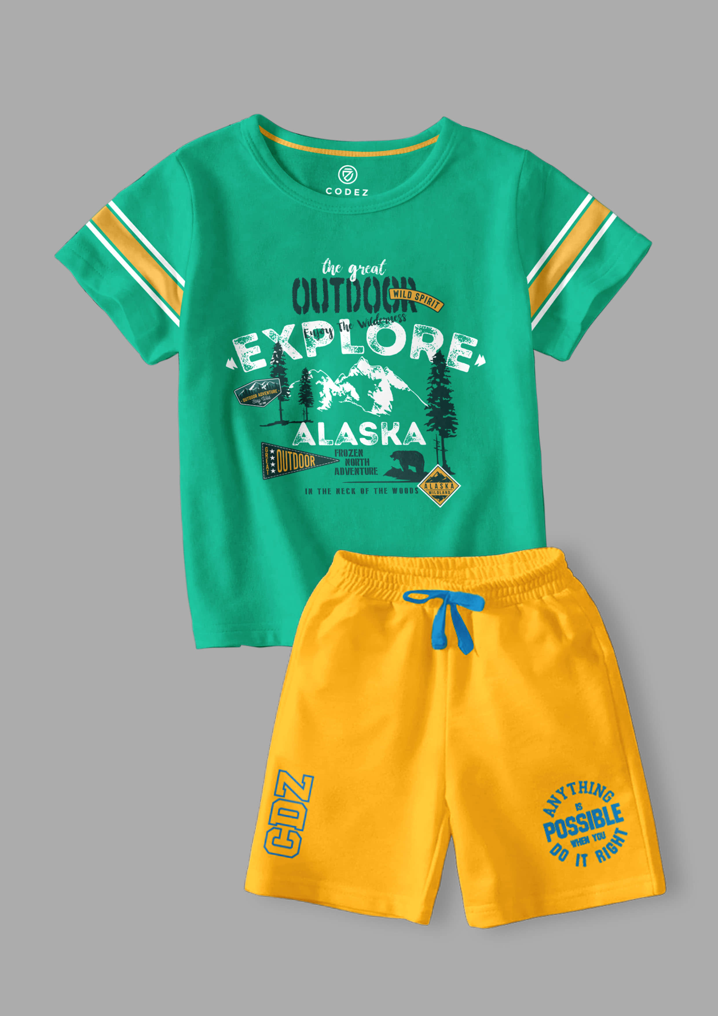 CODEZ Pack of 2 Boys Cotton Blend T-Shirt & Shorts Set ( Multicolor )