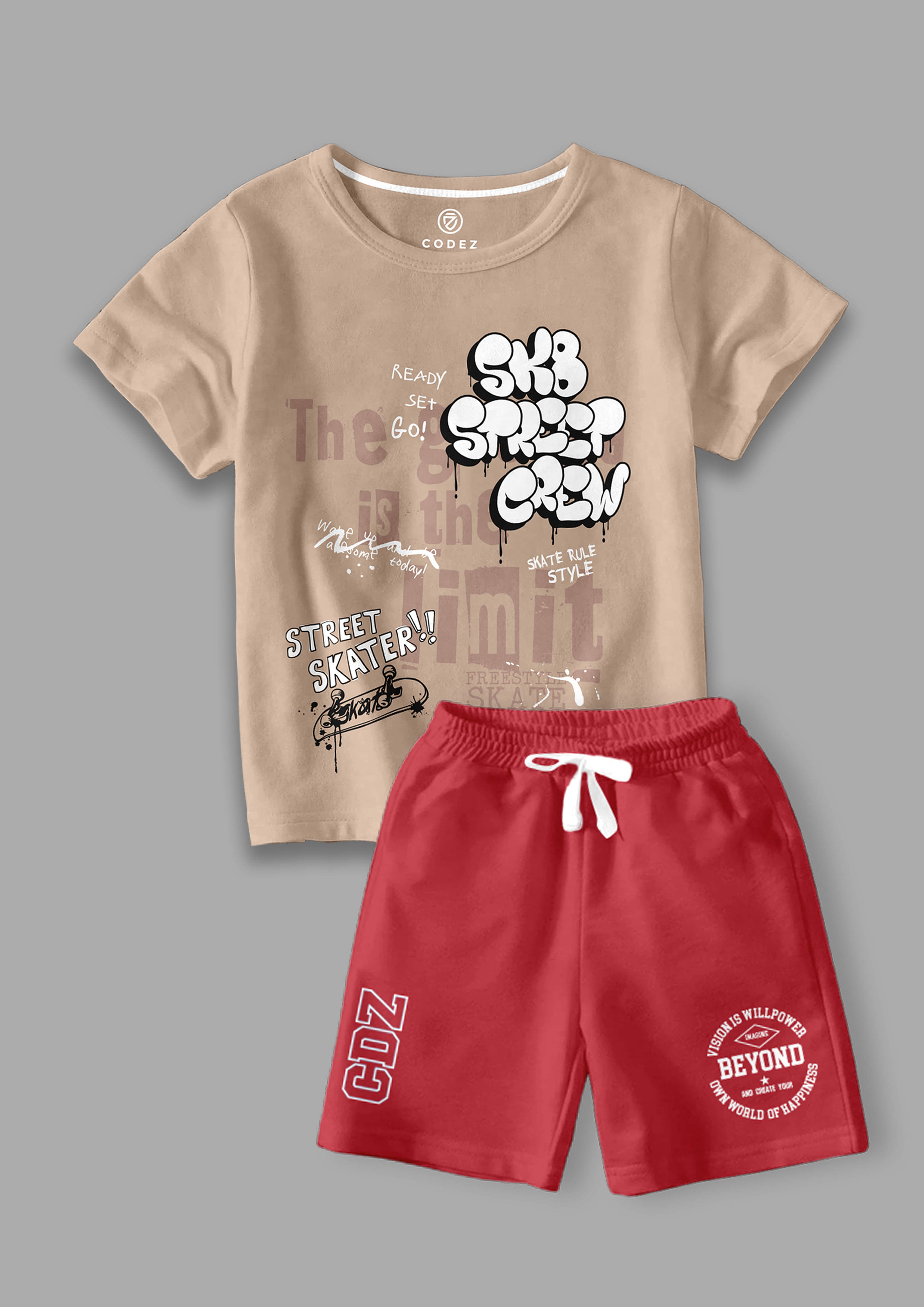     			CODEZ Pack of 2 Boys Cotton Blend T-Shirt & Shorts Set ( Multicolor )