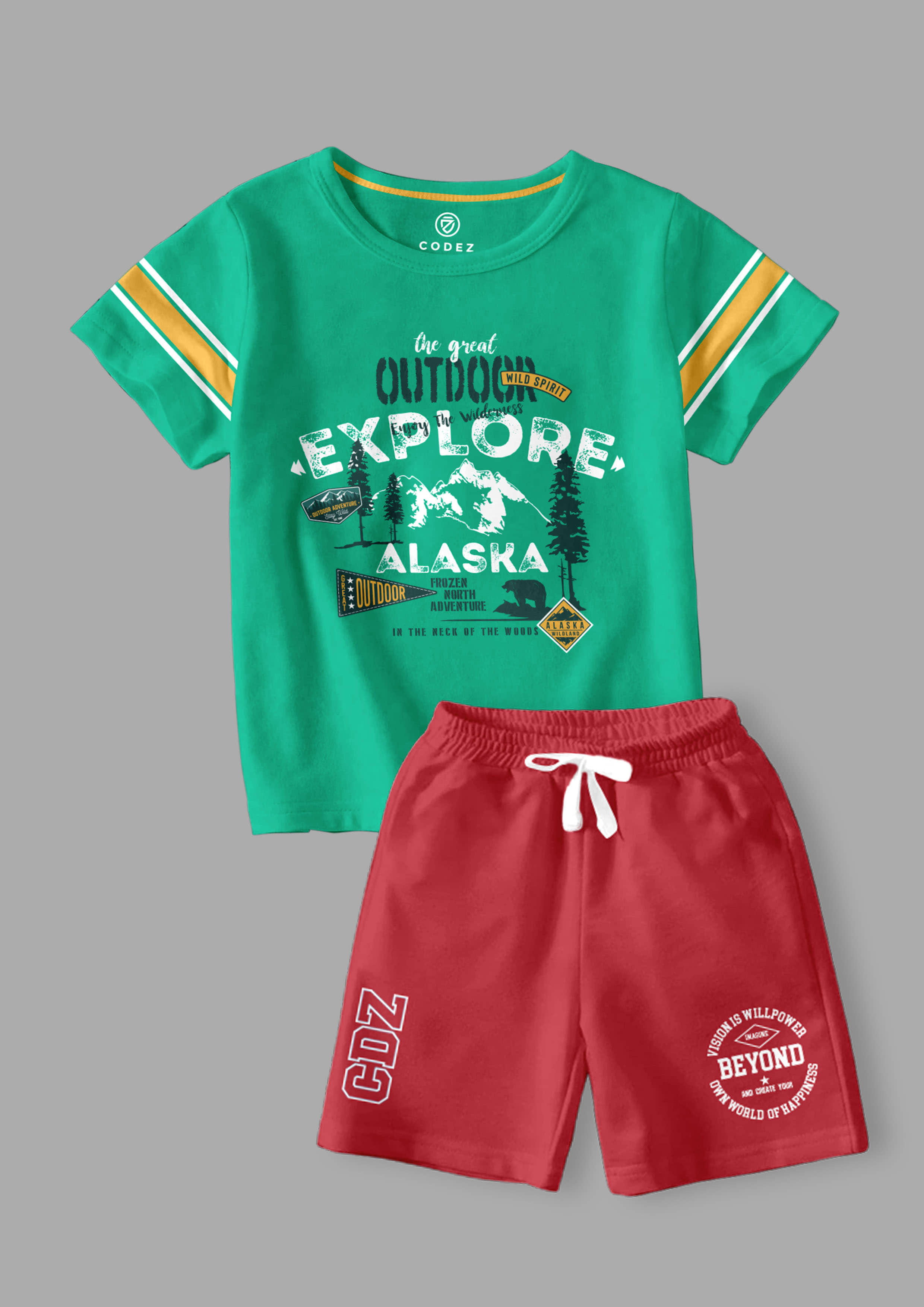 CODEZ Pack of 2 Boys Cotton Blend T-Shirt & Shorts Set ( Multicolor )