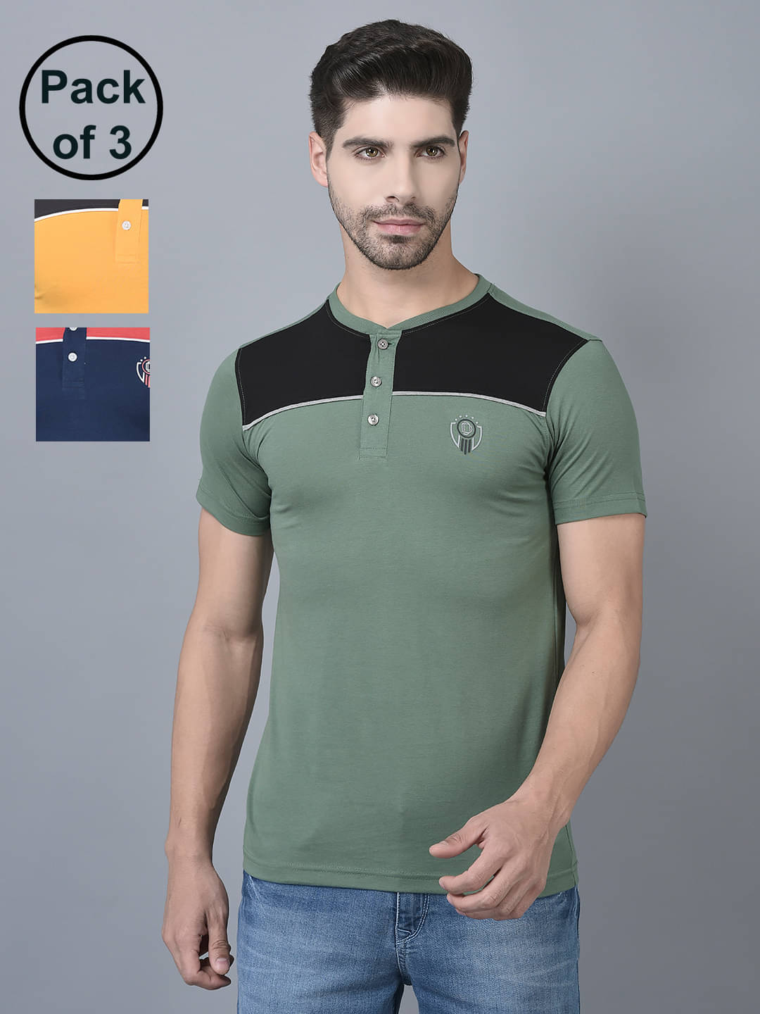     			Dollar Cotton Blend Regular Fit Colorblock Half Sleeves Men's T-Shirt - Multicolor ( Pack of 3 )