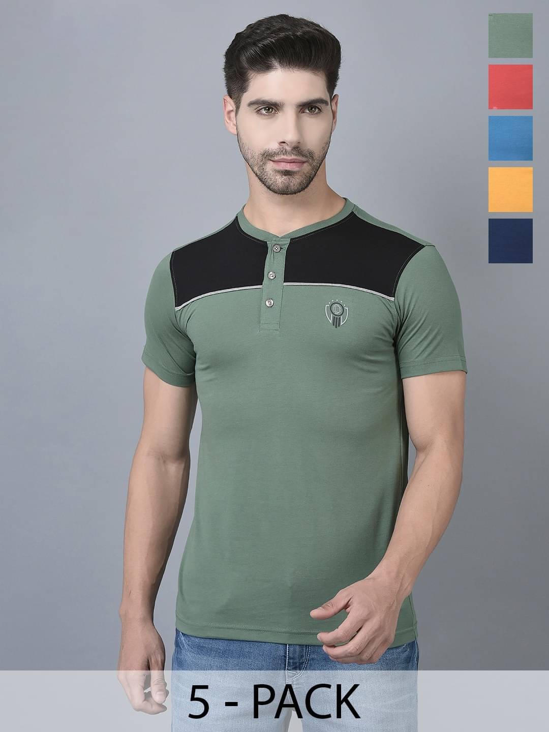     			Dollar Cotton Blend Regular Fit Colorblock Half Sleeves Men's T-Shirt - Multicolor ( Pack of 5 )