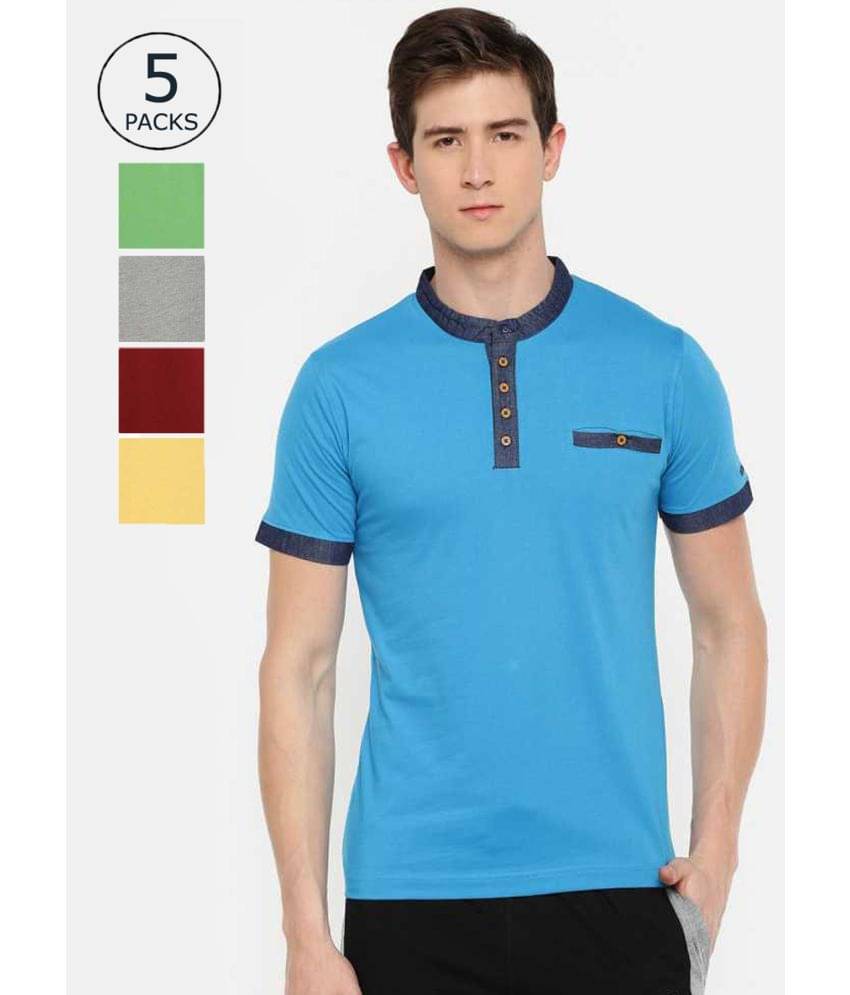     			Dollar Cotton Blend Regular Fit Solid Half Sleeves Men's T-Shirt - Multicolor ( Pack of 5 )