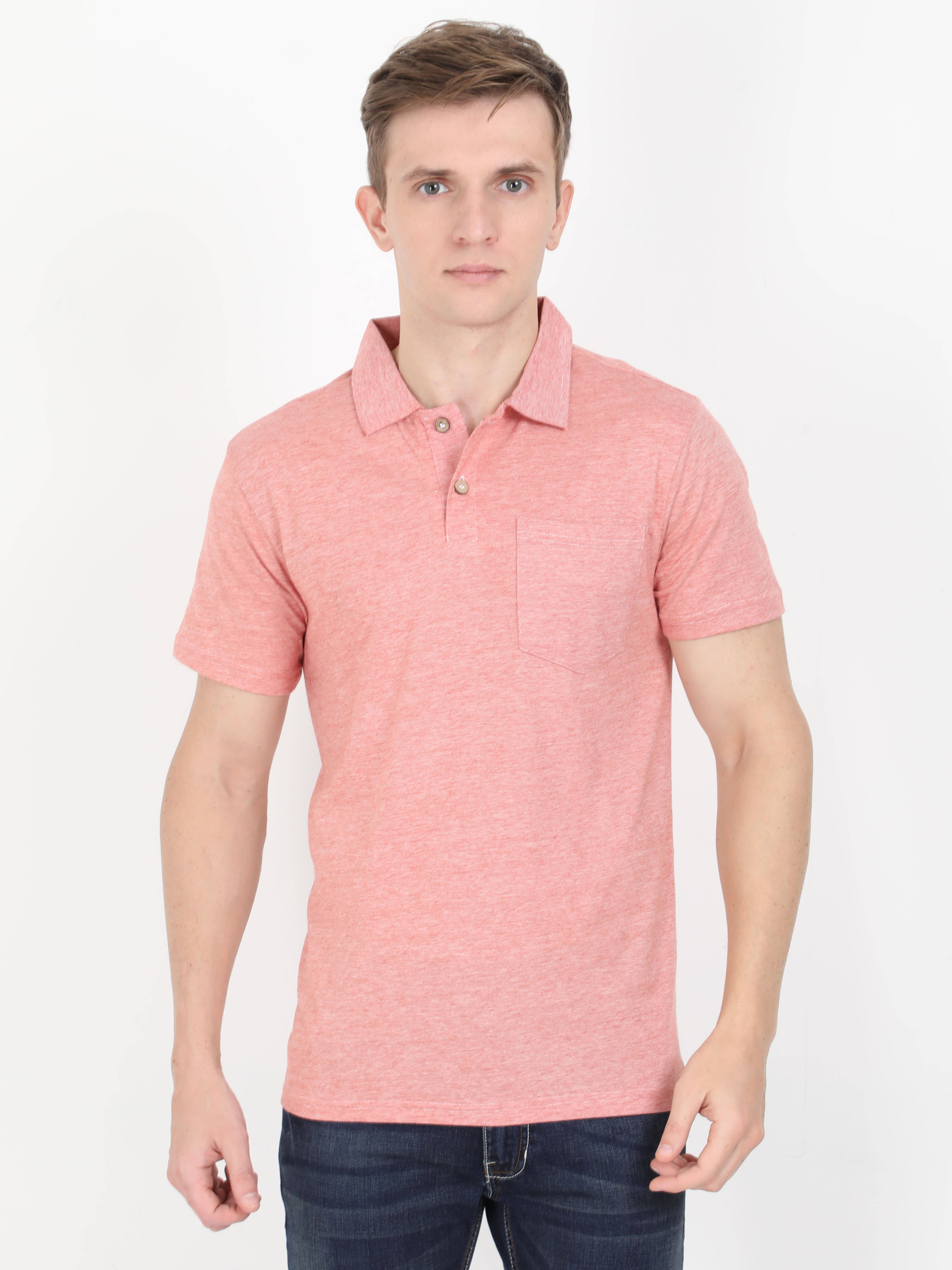     			ECOLINE Clothing Pack of 1 Cotton Blend Regular Fit Self Design Half Sleeves Men's Polo T Shirt ( Red )