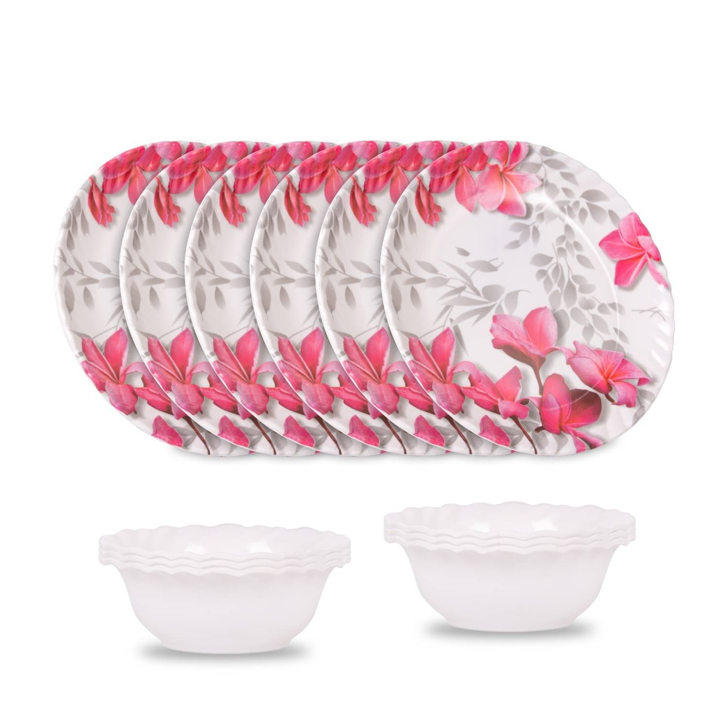     			HomePro Royal Flower Print Plate, Bowl Pink Melamine Dinner Set ( Pack of 12 )