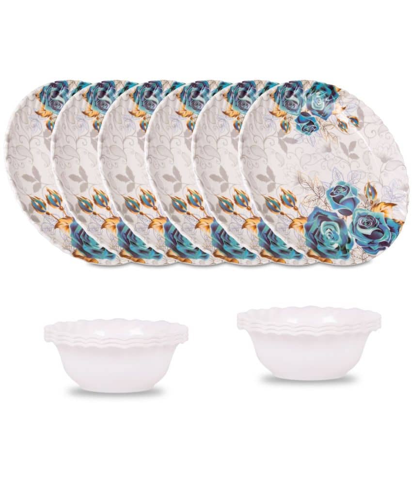 HomePro Royal Lehar 6 Plates 6 Bowl Blue Melamine Dinner Set ( Pack of 12 )