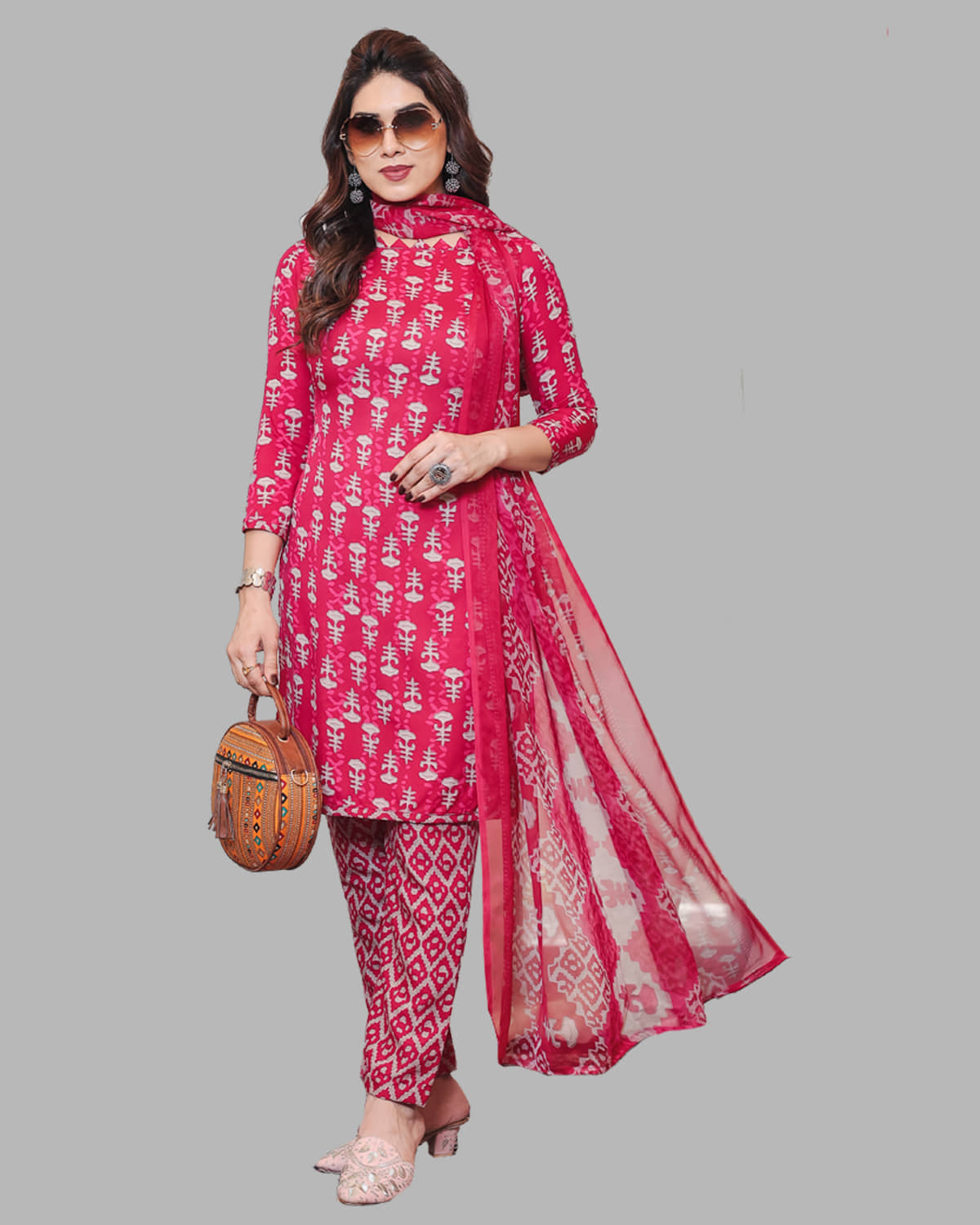 Kashvi Unstitched Crepe Printed Dress Material - Pink ( Pack of 1 ) - Unstitched Fabrics | Buy online on ZillyBuy