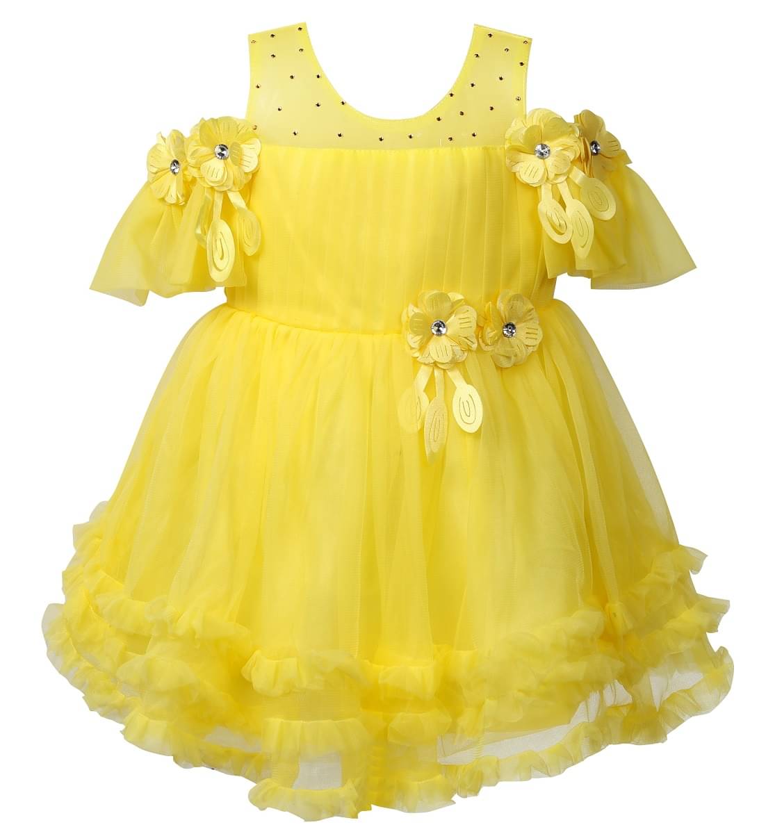 LITTLE PANDA Net Off Shoulder Dress For Girls ( Pack of 1 , Yellow ) LITTLE PANDA Net Off Shoulder Dress For Girls ( Pack of 1 , Yellow )