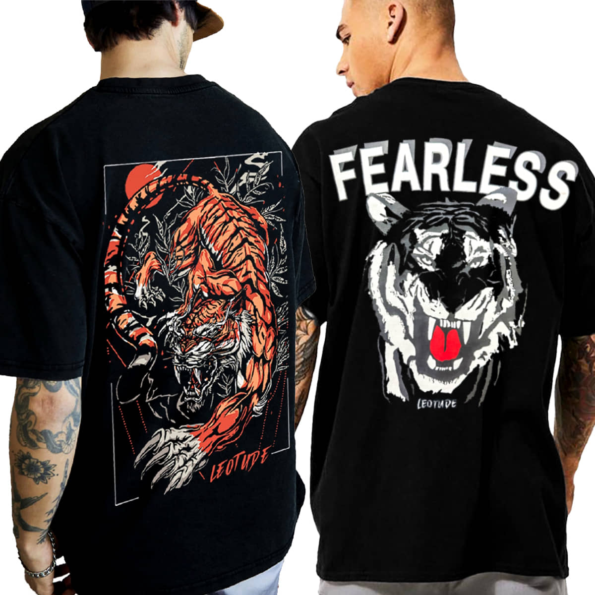 Leotude Pack of 2 Cotton Blend Oversized Fit Men's T-Shirt ( Black )