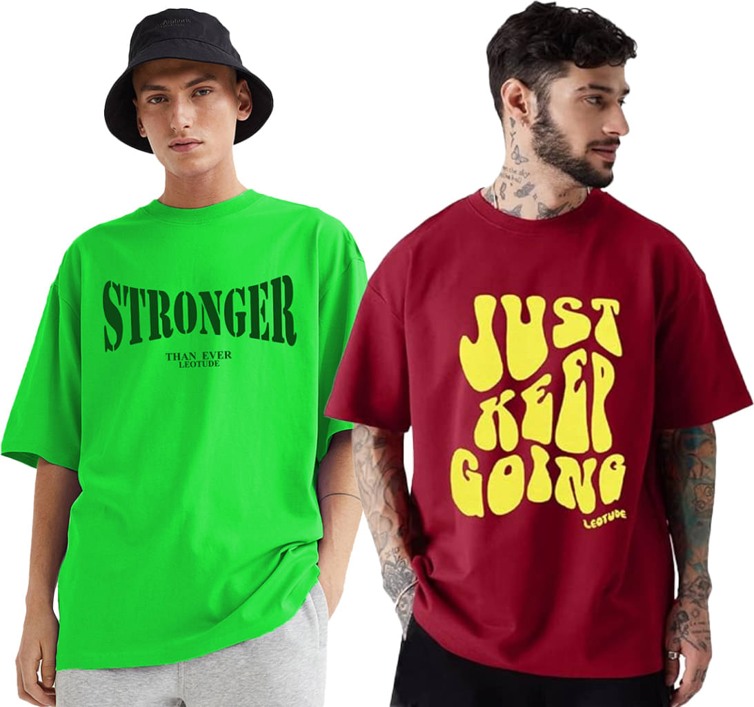     			Leotude Pack of 2 Cotton Blend Oversized Fit Men's T-Shirt ( Maroon )
