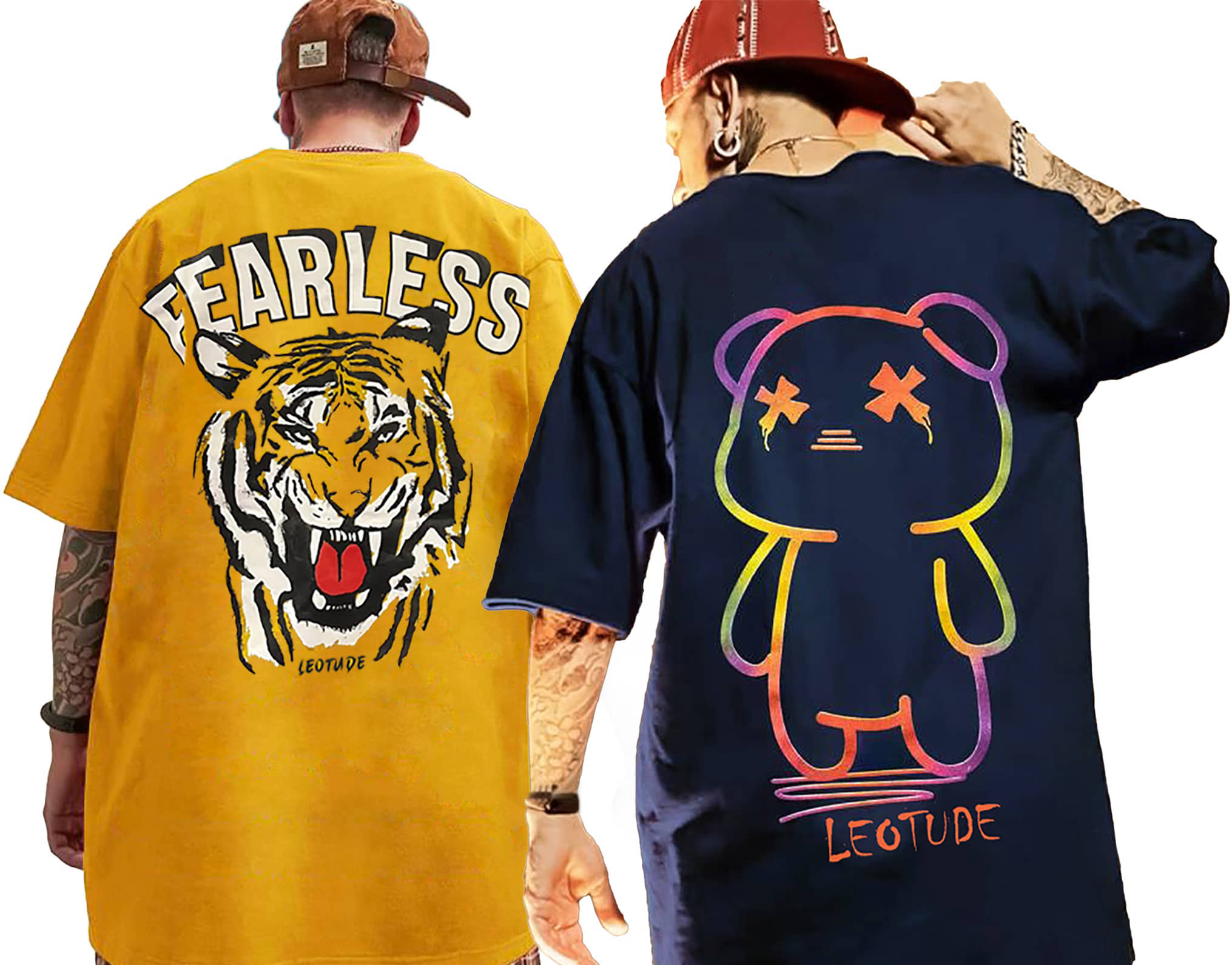 Leotude Pack of 2 Cotton Blend Oversized Fit Men's T-Shirt ( Mustard )