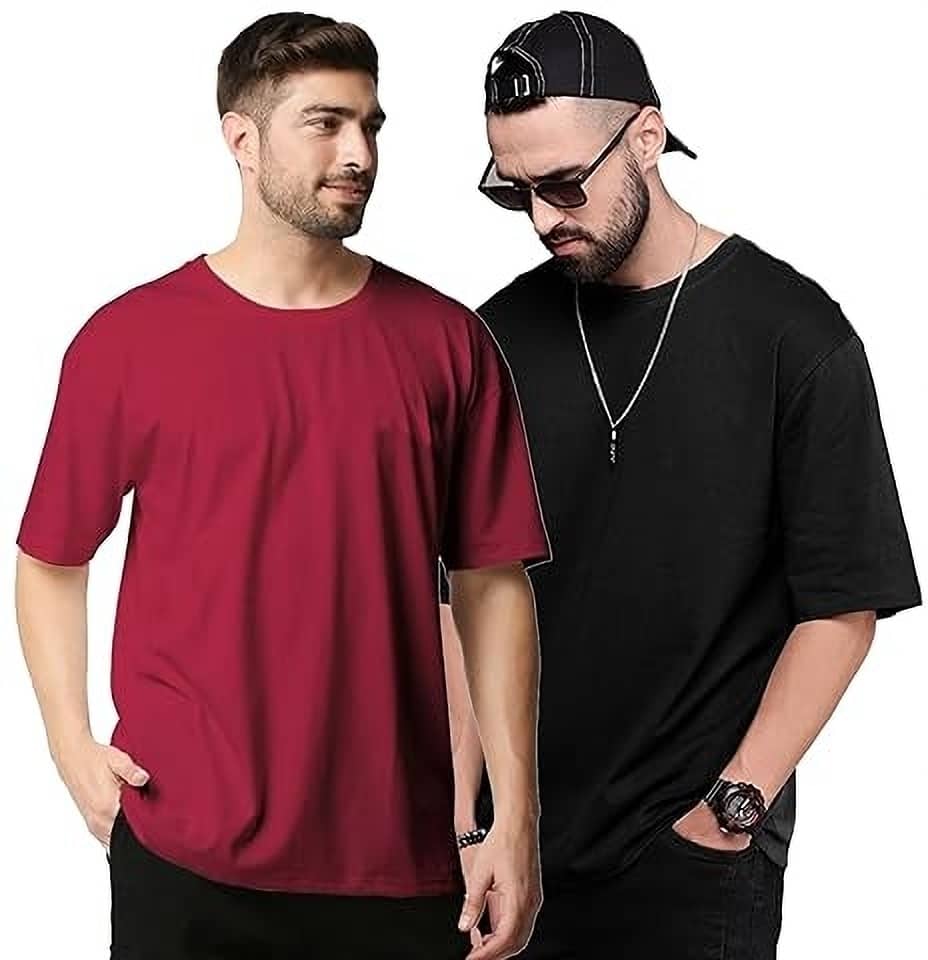 Leotude Pack of 2 Cotton Blend Oversized Fit Men's T-Shirt ( Black )