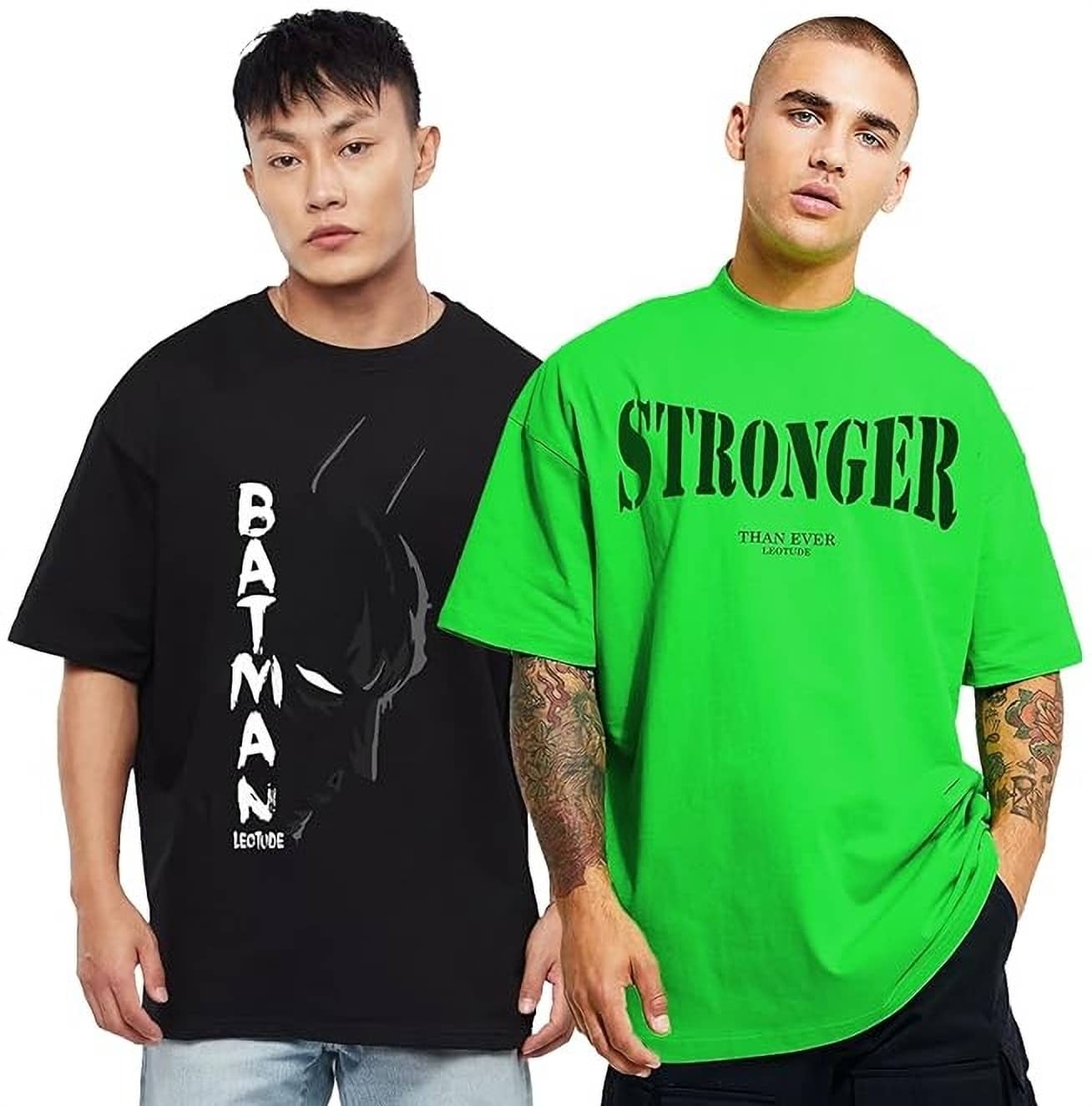 Leotude Pack of 2 Cotton Blend Oversized Fit Men's T-Shirt ( Black )