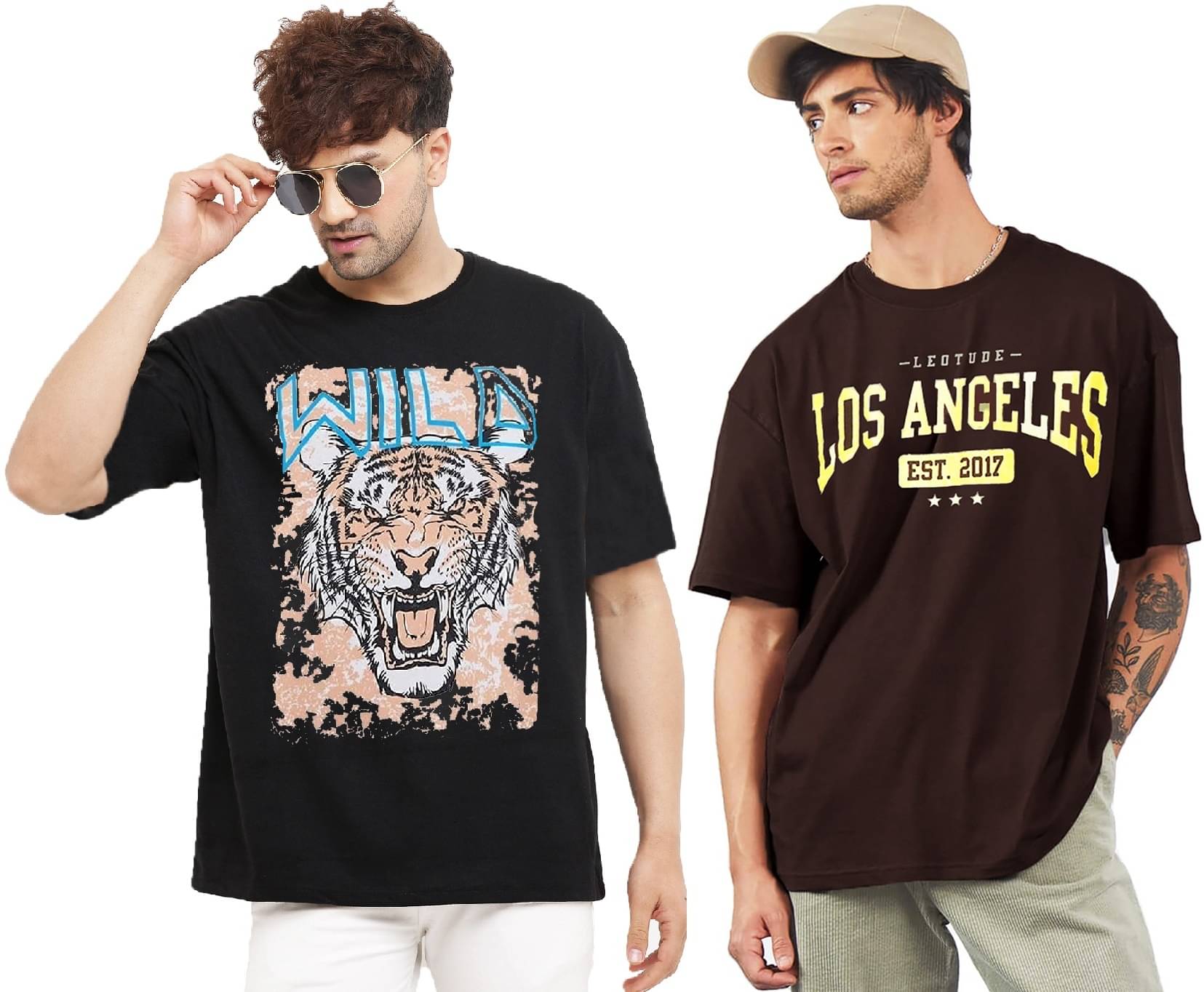 Leotude Pack of 2 Cotton Blend Oversized Fit Men's T-Shirt ( Brown ) Leotude Pack of 2 Cotton Blend Oversized Fit Men's T-Shirt ( Brown )