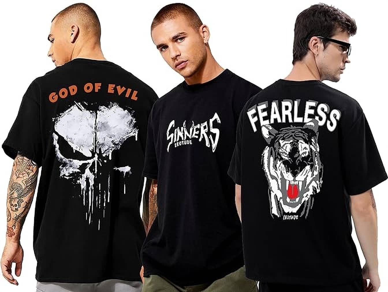 Leotude Pack of 3 Cotton Blend Oversized Fit Men's T-Shirt ( Black )