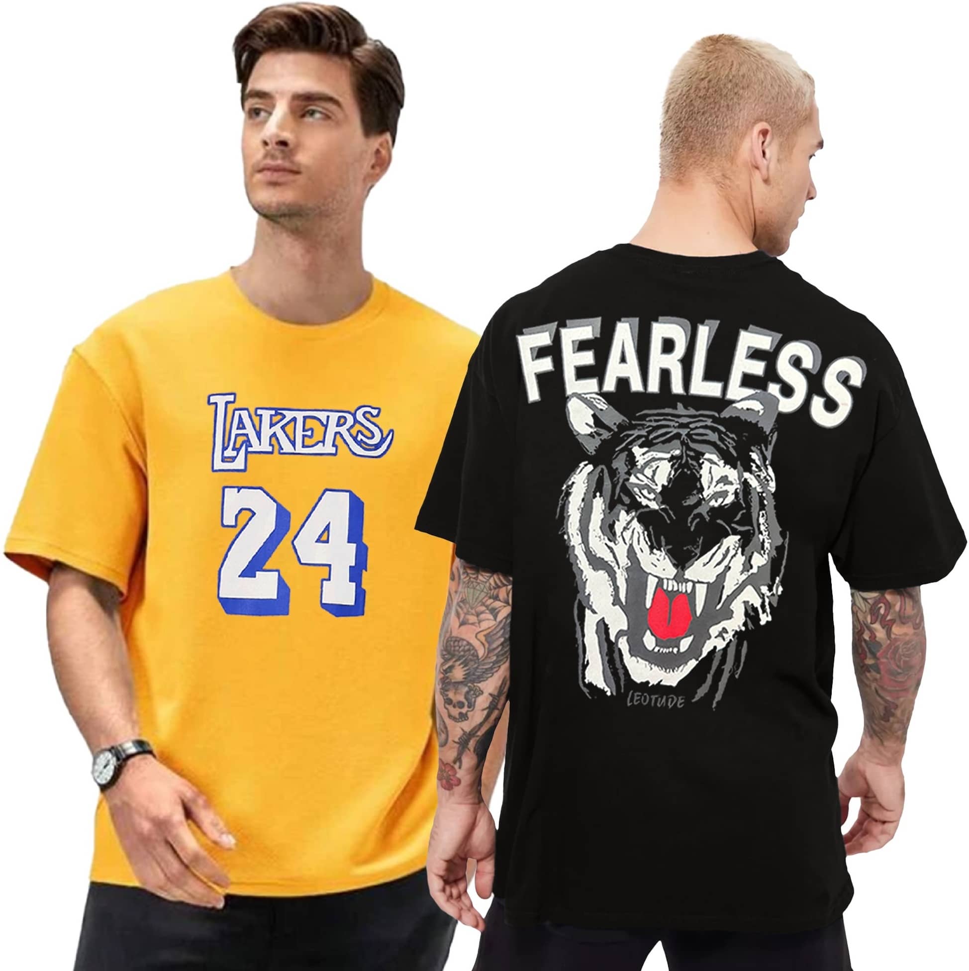 Leotude Pack of 2 Cotton Blend Oversized Fit Men's T-Shirt ( Black )