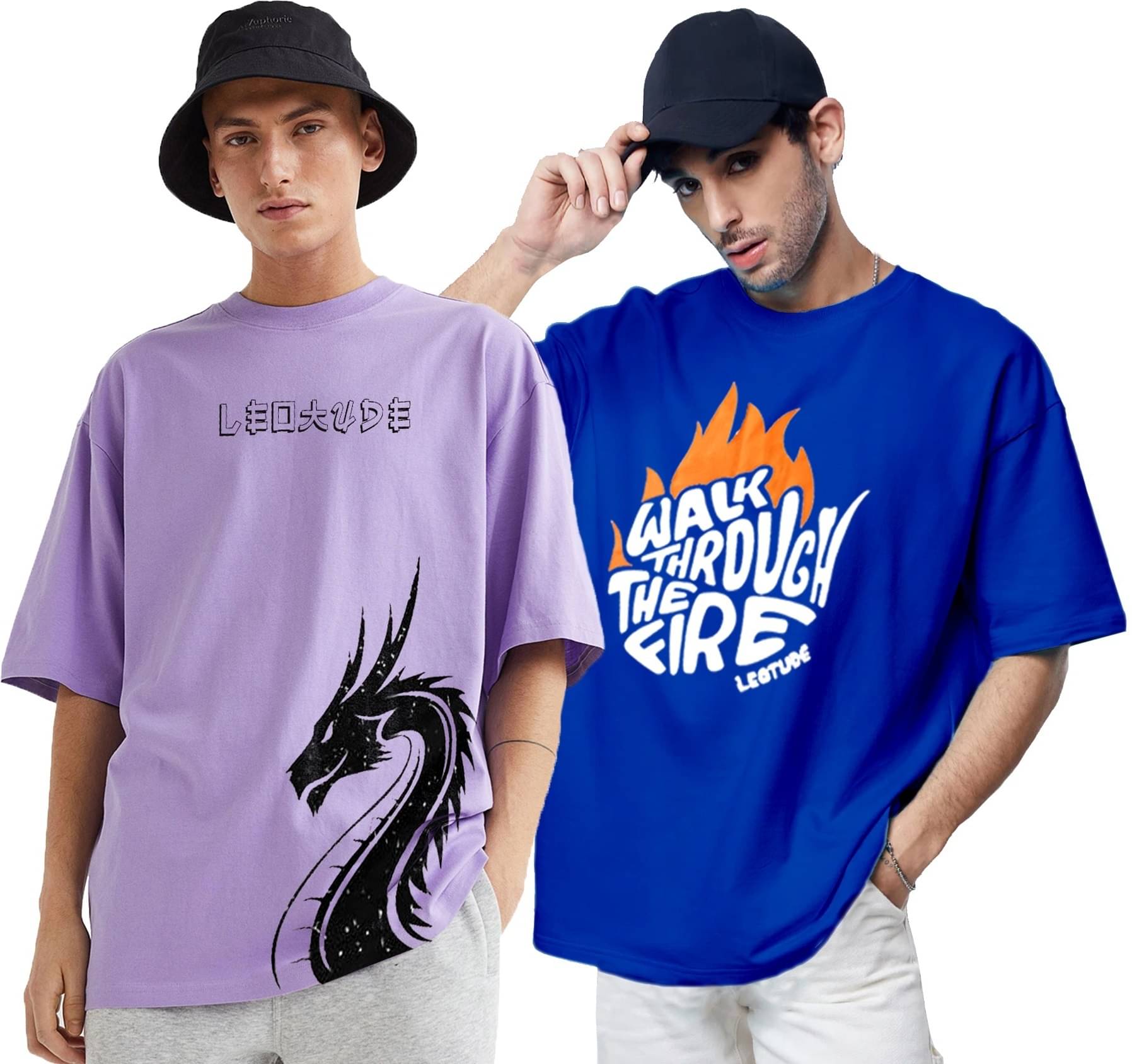     			Leotude Pack of 2 Cotton Blend Oversized Fit Men's T-Shirt ( Purple )