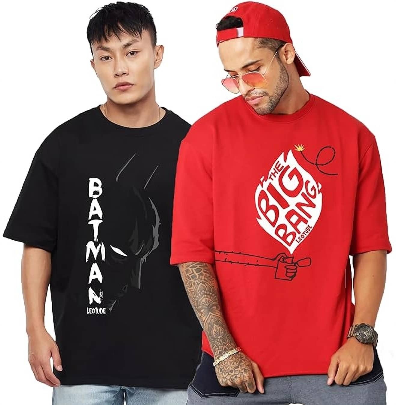 Leotude Pack of 2 Cotton Blend Oversized Fit Men's T-Shirt ( Black )