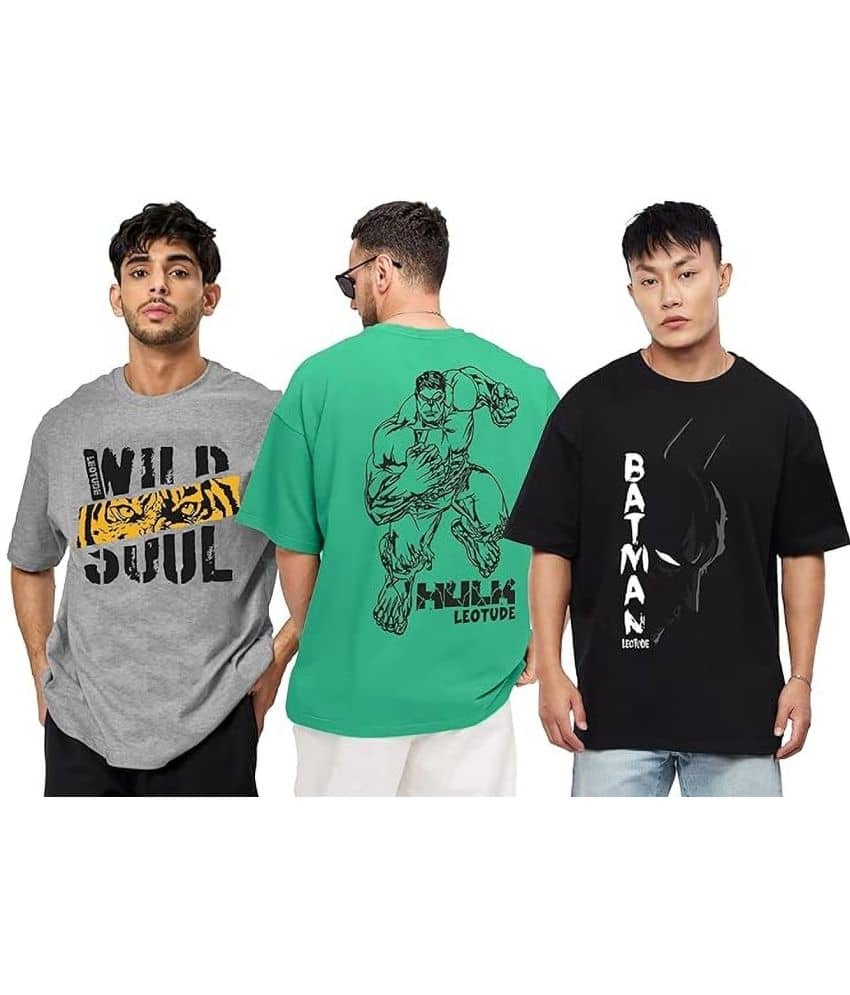 Leotude Pack of 3 Cotton Blend Oversized Fit Men's T-Shirt ( Grey )