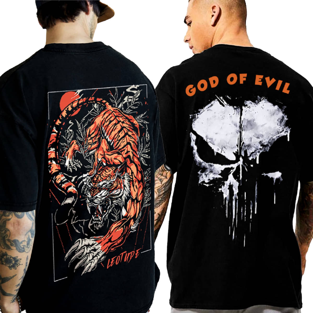Leotude Men Cotton Blend Oversized Fit Printed T-Shirt ( Black )