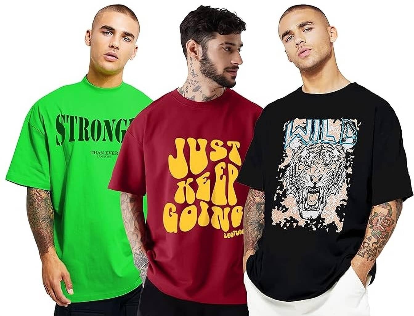 Leotude Pack of 3 Cotton Blend Oversized Fit Men's T-Shirt ( Black )