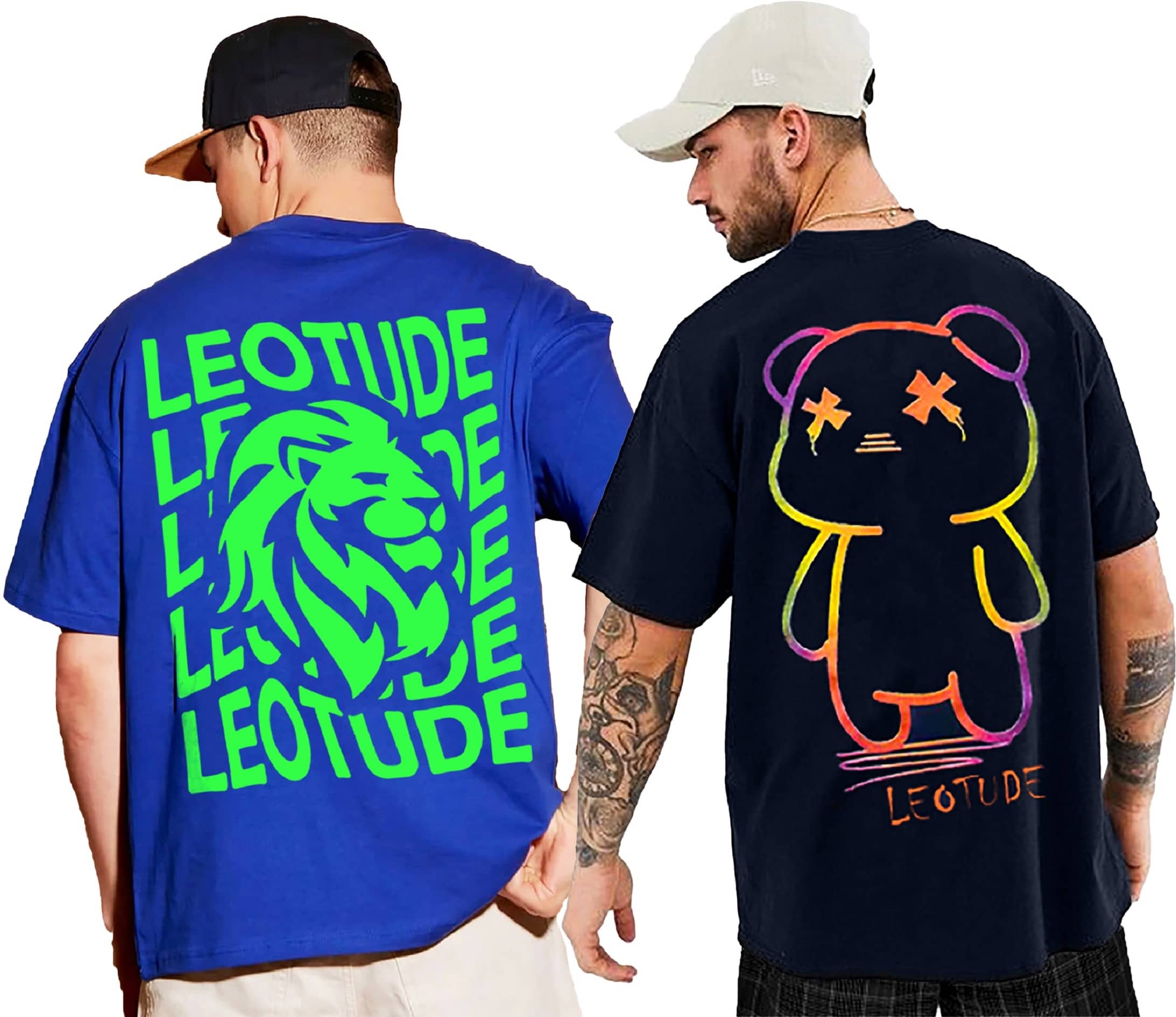 Leotude Pack of 2 Cotton Blend Oversized Fit Men's T-Shirt ( Blue )