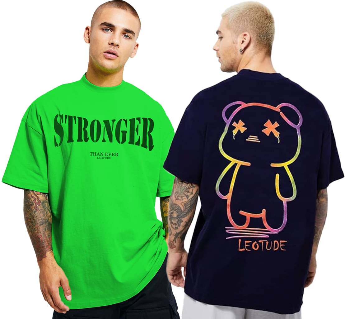     			Leotude Pack of 2 Cotton Blend Oversized Fit Men's T-Shirt ( Navy Blue )