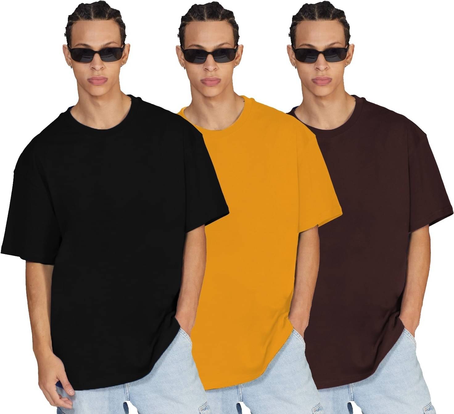 Leotude Pack of 3 Cotton Blend Oversized Fit Men's T-Shirt ( Black )     			Leotude Pack of 3 Cotton Blend Oversized Fit Men's T-Shirt ( Black )