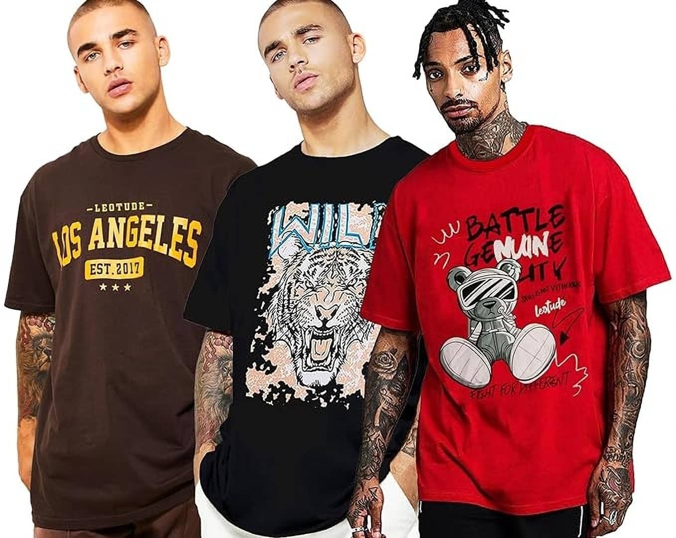 Leotude Pack of 3 Cotton Blend Oversized Fit Men's T-Shirt ( Brown )